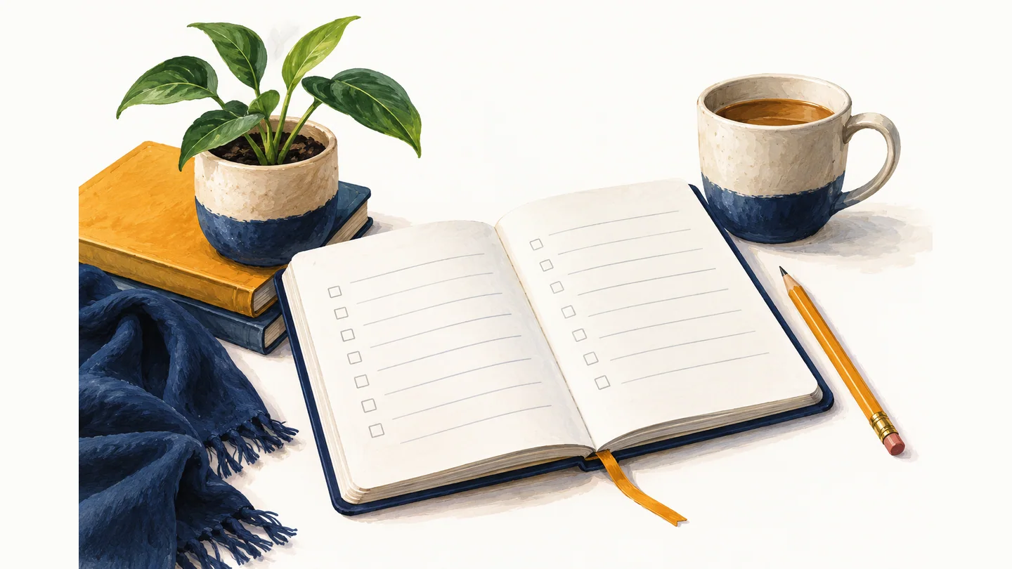A goal planner and an open notebook