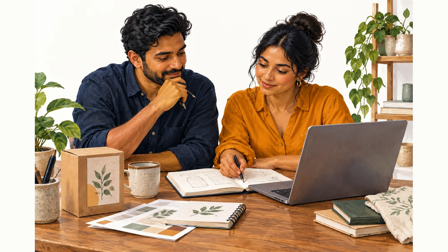 Two people developing a small business plan