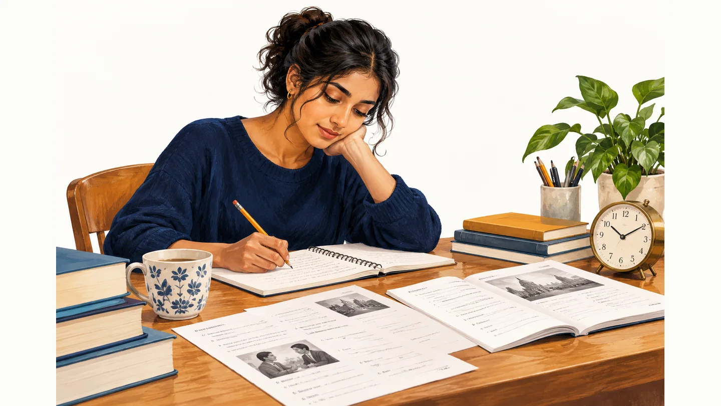 A learner preparing with practice materials
